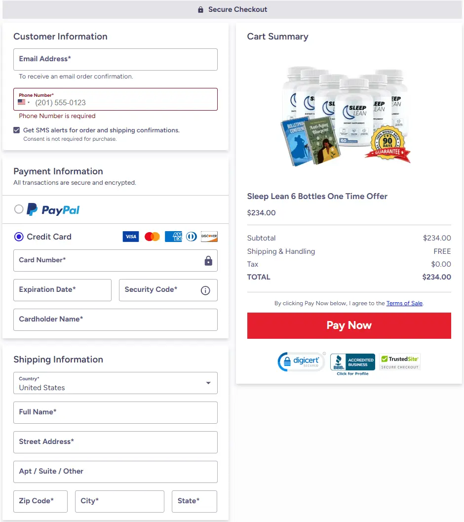 Sleep Lean Supplement Order payment gateway